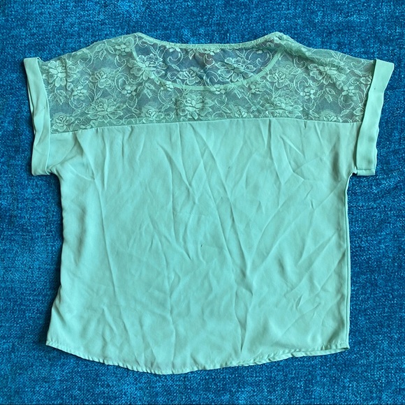 Mint Green Lace Short Sleeve Blouse - Picture 2 of 3